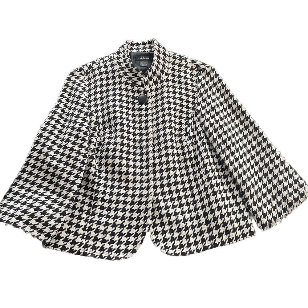 Style & Co. Ladies Houndstooth Blazer Jacket Black &‎ White Size 8 EUC